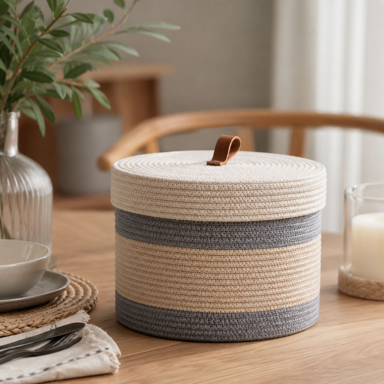 Cotton Basket with Lid for Stylish Organizer